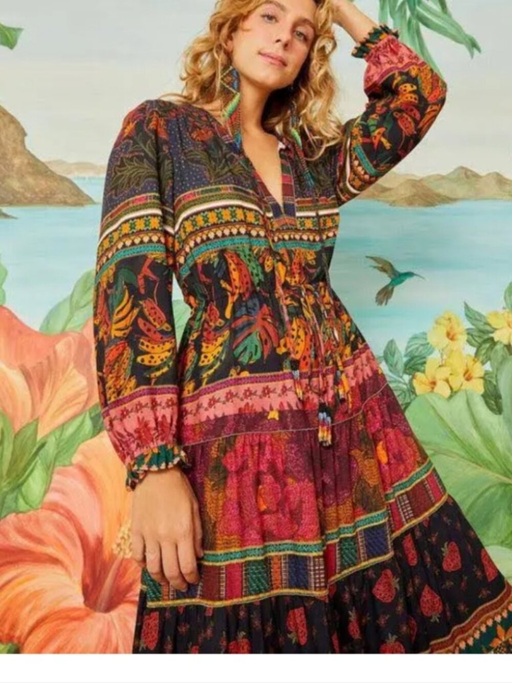 FARM Rio Mixed Patchwork Midi Dress
